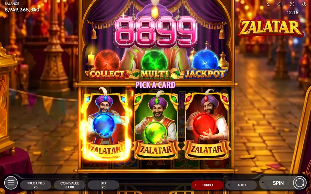 Interface do jogo de slot Zalatar com tema de adivinhação